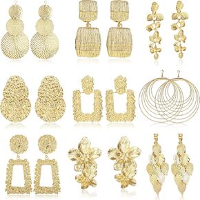 ماجيتاكو 9 ازواج من اقراط متدلية بمشبك للنساء على شكل ورقة زهور دائرية شبه منحرف مربعة مستطيلة ذهبية معدنية هندسية اقراط غير مثقوبة اقراط متدلية in Kuwait