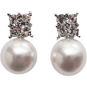 Women’s White Pearl Invisible Clip on Earrings – Comfortable Bridal Crystal Non Pierced Clip on Stud Earrings Miyabi Grace Gold Silver tones Wedding