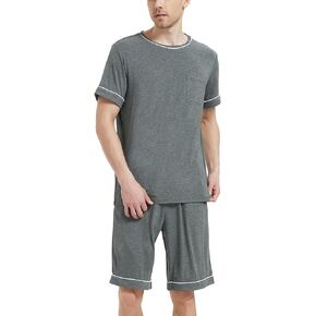 GYS Men's Bamboo Viscose Pajamas Set Short Sleeve Top and Shorts Pjs Sleep Set Soft Two-Piece Sleepwear with Pockets