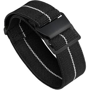 حزام ساعة BINLUN مصنوع من النايلون المقاوم للماء من مادة Fbric العسكرية المرنة، حزام ساعة بديل بخطاف وحلقة للرجال والنساء بإبزيم أسود (أسود وأبيض، 22 مم) in Kuwait