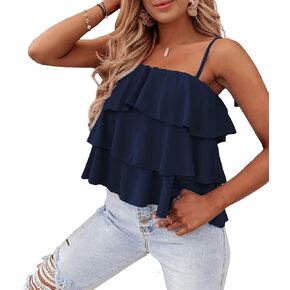 KIRUNDO Women's 2024 Summer Spaghetti Strap Cami Tank Tops Tiered Ruffle Tie Shoulder Flowy Sleeveless Shirts Camisole