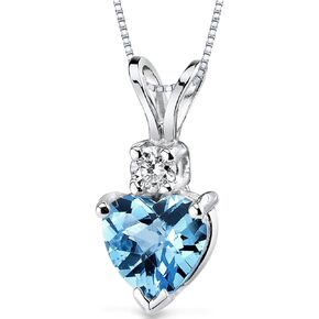 PEORA 14K White Gold Swiss Blue Topaz and Diamond Pendant for Women, Genuine Gemstone Birthstone, AAA Grade Heart Shape Solitaire, 6mm, 1 Carat total in Saudi Arabia