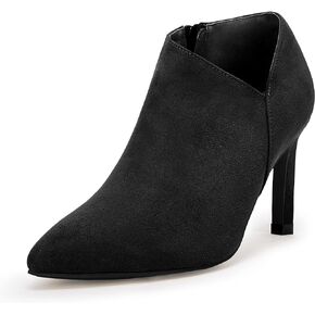 Coutgo Womens Pointed Toe V Cut Ankle Boots Kitten Heel Side Zip Office Booties