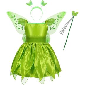 Jurebecia Princess Tinkerbell Costume for Girls Fancy Halloween Birthday Party Outfit Fairy Dress with Wings