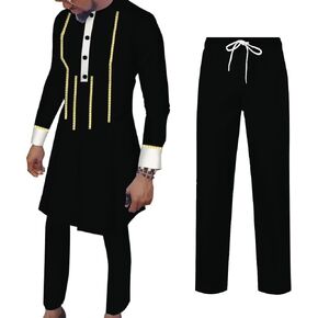 UOUNUT African Dashiki for Men 2 Piece Set Long Sleeve African Shirt and Pants Big and Tall African Mens Clothing Outfits in Kuwait