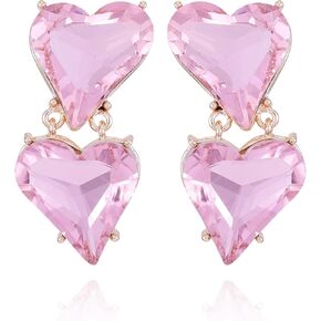 GUESS Goldtone Linear Light Pink Heart Drop Clip Earrings in Saudi Arabia