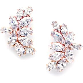 Mariell Rose Gold Clip-On Cubic Zirconia Crystal Bridal Earrings, Marquis Shape CZ Curved Clusters, Non-Pierced Earrings for Wedding, Bridesmaids, Homecoming, Mother of the Bride in Saudi Arabia