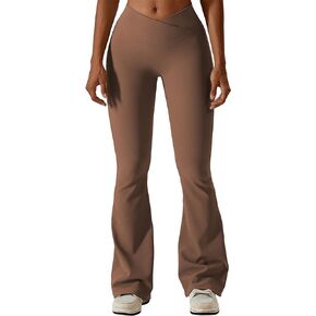 ABOCIW Womens Crossover Ribbed Flare Leggings High Waisted Bootcut Yoga Pants Tummy Control Gym Workout Gym Leggings