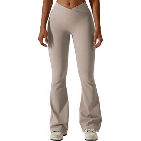 ABOCIW Womens Crossover Ribbed Flare Leggings High Waisted Bootcut Yoga Pants Tummy Control Gym Workout Gym Leggings in Saudi Arabia