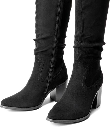 أحذية DREAM PAIRS النسائية بطول الركبة، مريحة بكعب مكتنز ومقدمة مدببة وسحاب جانبي من الجلد السويدي لركوب الخيل in Kuwait