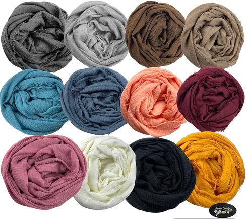 Jasmin candles Wholesale solid colors 12 pcs cotton Hijab set Women lightweight scarf for all season in Kuwait