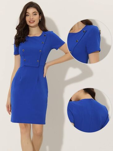 Allegra K Short Sleeve Sheath Dress for Women's Business Casual Bodycon Pencil Dress in Saudi Arabia