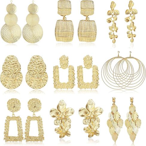 ماجيتاكو 9 ازواج من اقراط متدلية بمشبك للنساء على شكل ورقة زهور دائرية شبه منحرف مربعة مستطيلة ذهبية معدنية هندسية اقراط غير مثقوبة اقراط متدلية in Kuwait