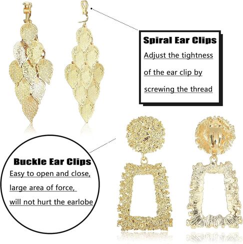 ماجيتاكو 9 ازواج من اقراط متدلية بمشبك للنساء على شكل ورقة زهور دائرية شبه منحرف مربعة مستطيلة ذهبية معدنية هندسية اقراط غير مثقوبة اقراط متدلية in Kuwait