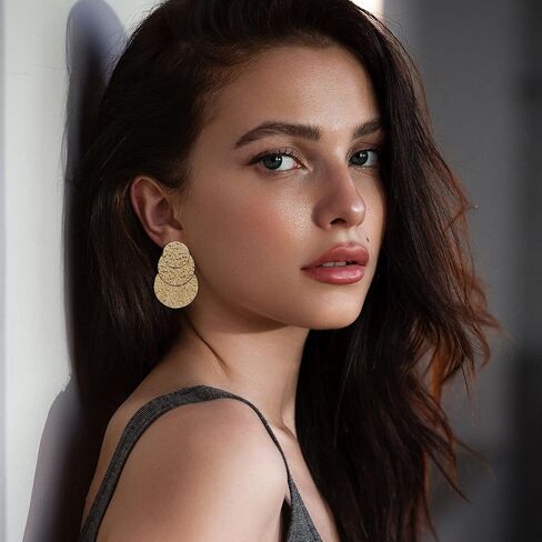 ماجيتاكو 9 ازواج من اقراط متدلية بمشبك للنساء على شكل ورقة زهور دائرية شبه منحرف مربعة مستطيلة ذهبية معدنية هندسية اقراط غير مثقوبة اقراط متدلية in Kuwait