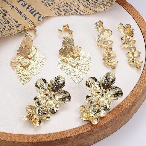 ماجيتاكو 9 ازواج من اقراط متدلية بمشبك للنساء على شكل ورقة زهور دائرية شبه منحرف مربعة مستطيلة ذهبية معدنية هندسية اقراط غير مثقوبة اقراط متدلية in Kuwait