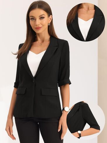 سترة Allegra K Work Dressy Business كاجوال من الشيفون بأكمام قصيرة للنساء in Saudi Arabia