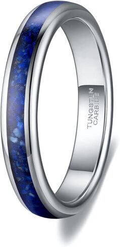 TRUMIUM 4mm Tungsten Rings for Men Women Blue Turquoise Lapis Lazuli Inlay Mens Wedding Band Silver Engagement Promise Ring High Polished Dome Comfort Fit Size 6-12 in Saudi Arabia