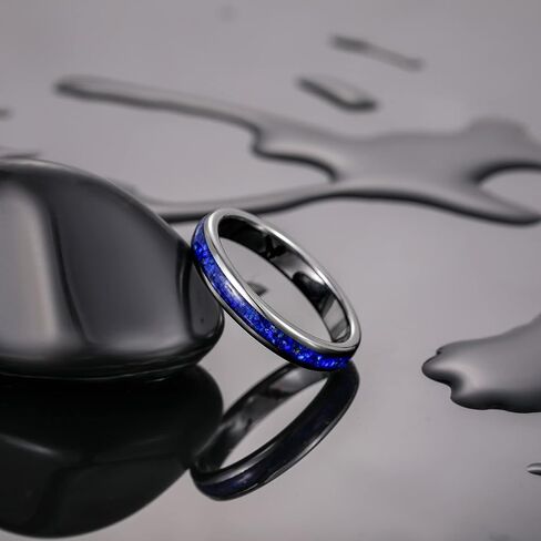 TRUMIUM 4mm Tungsten Rings for Men Women Blue Turquoise Lapis Lazuli Inlay Mens Wedding Band Silver Engagement Promise Ring High Polished Dome Comfort Fit Size 6-12 in Saudi Arabia