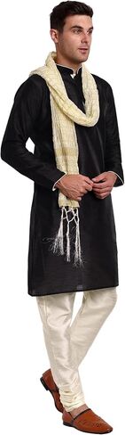 SKAVIJ Men's Art Silk Indian Ethnic Wear Kurta Pajama and Scarf Suit Festivals Season Party Dress Set in Saudi Arabia