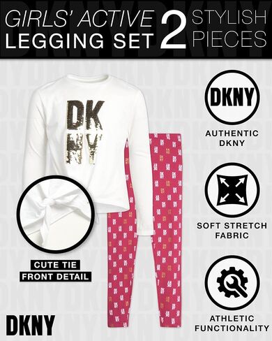 طقم ليجنز للفتيات من DKNY - قطعتين تي شيرت وبنطال ضيق بأكمام طويلة (المقاس: 7-16) in Saudi Arabia