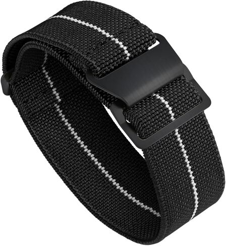 حزام ساعة BINLUN مصنوع من النايلون المقاوم للماء من مادة Fbric العسكرية المرنة، حزام ساعة بديل بخطاف وحلقة للرجال والنساء بإبزيم أسود (أسود وأبيض، 22 مم) in Kuwait