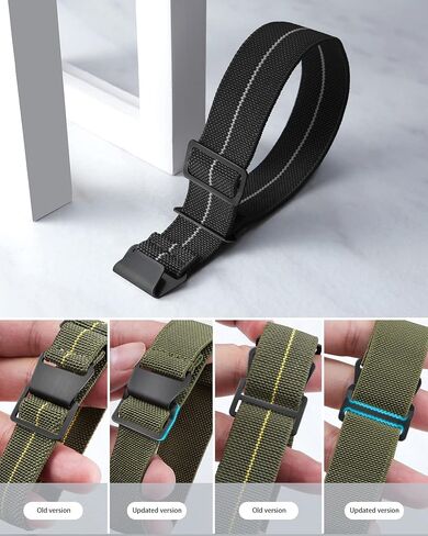 حزام ساعة BINLUN مصنوع من النايلون المقاوم للماء من مادة Fbric العسكرية المرنة، حزام ساعة بديل بخطاف وحلقة للرجال والنساء بإبزيم أسود (أسود وأبيض، 22 مم) in Kuwait