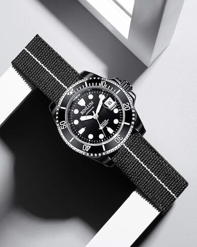 حزام ساعة BINLUN مصنوع من النايلون المقاوم للماء من مادة Fbric العسكرية المرنة، حزام ساعة بديل بخطاف وحلقة للرجال والنساء بإبزيم أسود (أسود وأبيض، 22 مم) in Kuwait