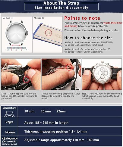 حزام ساعة BINLUN مصنوع من النايلون المقاوم للماء من مادة Fbric العسكرية المرنة، حزام ساعة بديل بخطاف وحلقة للرجال والنساء بإبزيم أسود (أسود وأبيض، 22 مم) in Kuwait