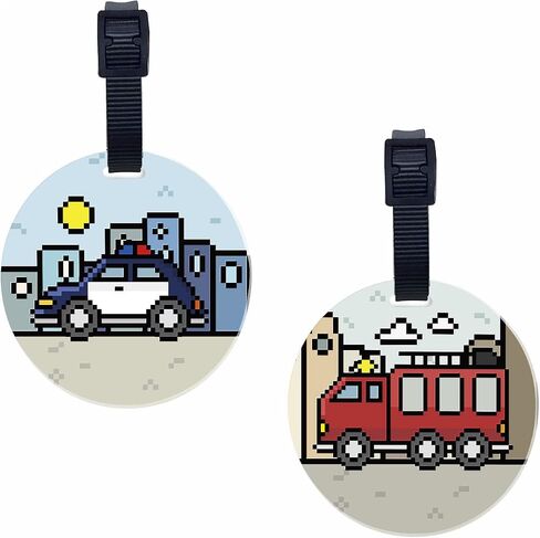 SetGo Car Name Tag for Kids, Plastic Backpack Tag, Set of 2, Customized Tag – Great for Boys and Girls at School Daycare Kindergarten (Fire Truck & Police Car) in Saudi Arabia