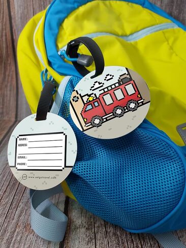 SetGo Car Name Tag for Kids, Plastic Backpack Tag, Set of 2, Customized Tag – Great for Boys and Girls at School Daycare Kindergarten (Fire Truck & Police Car) in Saudi Arabia