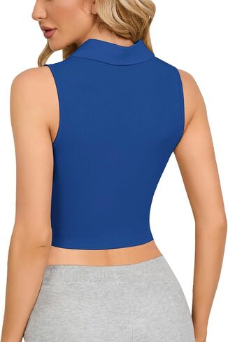 CLOZOZ Womens Tank Tops Polo Crop Top V Neck Ribbed Sleeveless Tops Collar Shirts Womens Crop Tops Polo Cropped Tank Trendy in Saudi Arabia