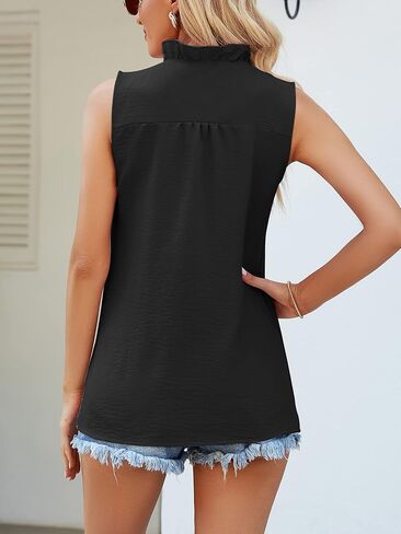Famulily Ruffle Tank Top for Women V Neck Ruffled Collared Shirts Sleeveless Ruffle Placket Button Front Blouse in Kuwait