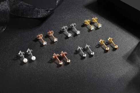 1 Pair Sterling Silver Stud Earrings Hypoallergenic 3mm Small Pearl Earrings Cubic Zirconia Earrings Round Ball Earrings for Women Men, 3 Color Options in Saudi Arabia
