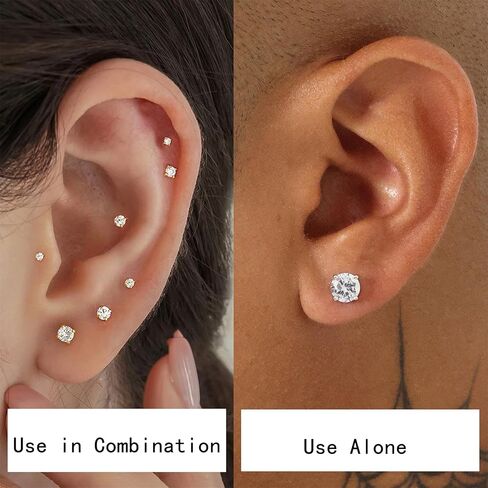 【ليست مسامير مسطحة】أقراط مسمار مسطحة بدون خيوط، فولاذ جراحي مضاد للحساسية 20 جرام صغير مستدير مكعب زركونيا مجموعة من الأقراط المرصعة بفص الغضروف اللولب الثقب الثالث الثقب المتعدد، حزمة من 6 أزواج in Kuwait