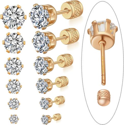 【ليست مسامير مسطحة】أقراط مسمار مسطحة بدون خيوط، فولاذ جراحي مضاد للحساسية 20 جرام صغير مستدير مكعب زركونيا مجموعة من الأقراط المرصعة بفص الغضروف اللولب الثقب الثالث الثقب المتعدد، حزمة من 6 أزواج in Kuwait