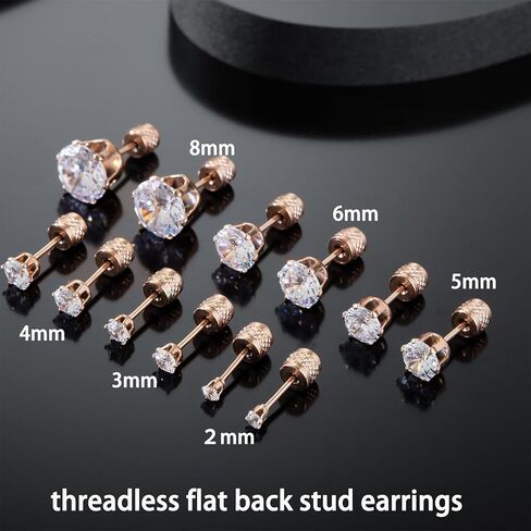 【ليست مسامير مسطحة】أقراط مسمار مسطحة بدون خيوط، فولاذ جراحي مضاد للحساسية 20 جرام صغير مستدير مكعب زركونيا مجموعة من الأقراط المرصعة بفص الغضروف اللولب الثقب الثالث الثقب المتعدد، حزمة من 6 أزواج in Kuwait