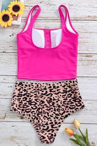 المرأة الرياضية المحاصيل القمم عالية الخصر بيكيني الرجعية التغطية ملابس السباحة زر قطع لباس سباحة رياضي قطعتين ملابس السباحة in Kuwait