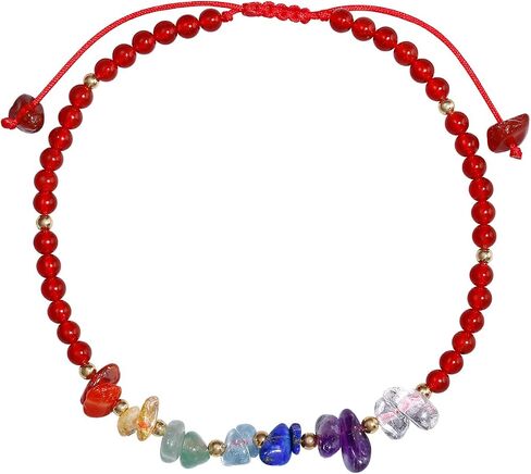 Jewever 7 Chakra Chip Tumbled Real Stone Beaded Anklet Bracelet for Women Power Energy Healing Crsyatls and Gemstones Beach Foot Adjustable (8.5-10 Inches) in Saudi Arabia