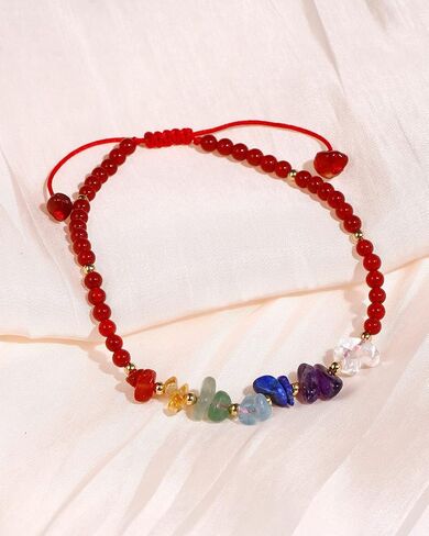 Jewever 7 Chakra Chip Tumbled Real Stone Beaded Anklet Bracelet for Women Power Energy Healing Crsyatls and Gemstones Beach Foot Adjustable (8.5-10 Inches) in Saudi Arabia