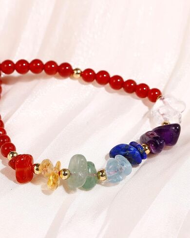 Jewever 7 Chakra Chip Tumbled Real Stone Beaded Anklet Bracelet for Women Power Energy Healing Crsyatls and Gemstones Beach Foot Adjustable (8.5-10 Inches) in Saudi Arabia