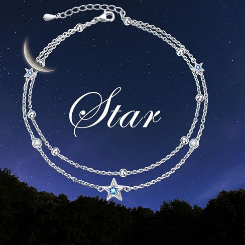 DAOCHONG Double Foot Chain Layer Ankle Bracelets for Women S925 Sterling Silver 3 Blue Stars Beads Chain Double Layer Anklet Beach Jewelry Anklet 9+1.5 inches in Kuwait