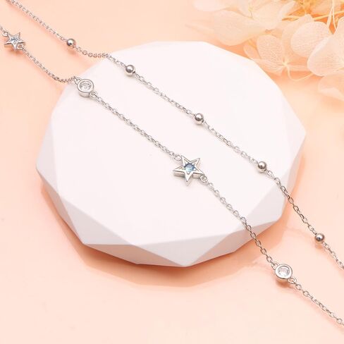 DAOCHONG Double Foot Chain Layer Ankle Bracelets for Women S925 Sterling Silver 3 Blue Stars Beads Chain Double Layer Anklet Beach Jewelry Anklet 9+1.5 inches in Kuwait