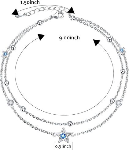 DAOCHONG Double Foot Chain Layer Ankle Bracelets for Women S925 Sterling Silver 3 Blue Stars Beads Chain Double Layer Anklet Beach Jewelry Anklet 9+1.5 inches in Kuwait