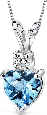 PEORA 14K White Gold Swiss Blue Topaz and Diamond Pendant for Women, Genuine Gemstone Birthstone, AAA Grade Heart Shape Solitaire, 6mm, 1 Carat total in Saudi Arabia