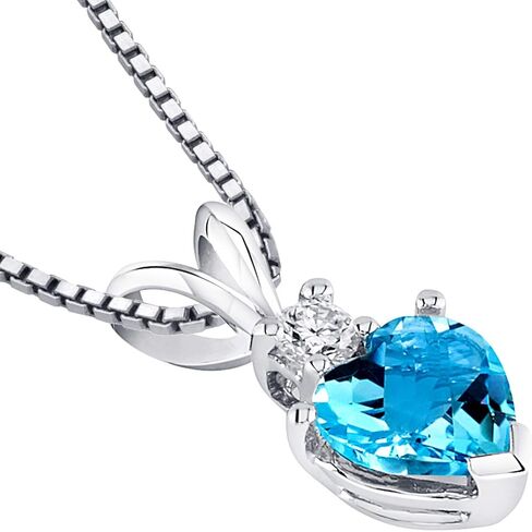 PEORA 14K White Gold Swiss Blue Topaz and Diamond Pendant for Women, Genuine Gemstone Birthstone, AAA Grade Heart Shape Solitaire, 6mm, 1 Carat total in Saudi Arabia