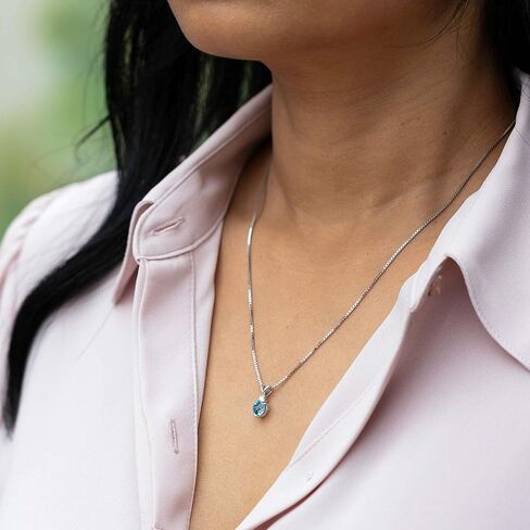 PEORA 14K White Gold Swiss Blue Topaz and Diamond Pendant for Women, Genuine Gemstone Birthstone, AAA Grade Heart Shape Solitaire, 6mm, 1 Carat total in Saudi Arabia