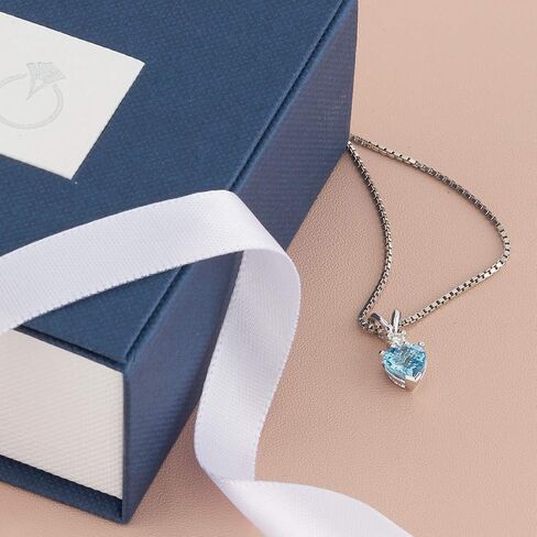 PEORA 14K White Gold Swiss Blue Topaz and Diamond Pendant for Women, Genuine Gemstone Birthstone, AAA Grade Heart Shape Solitaire, 6mm, 1 Carat total in Saudi Arabia