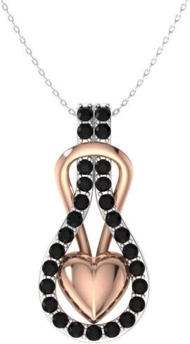 Diamondere Natural and Certified Diamond and Gemstone Heart Knot Necklace in 14k Rose and White Gold | 0.27 Carat Pendant with Chain in Saudi Arabia