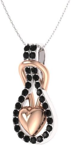 Diamondere Natural and Certified Diamond and Gemstone Heart Knot Necklace in 14k Rose and White Gold | 0.27 Carat Pendant with Chain in Saudi Arabia